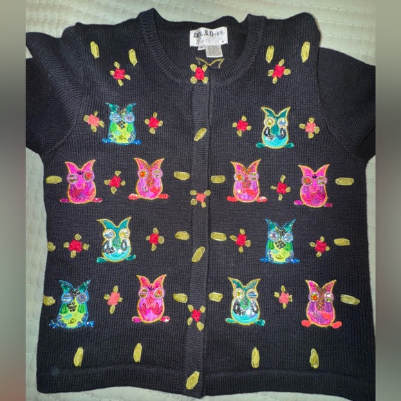 Jack B. Quick 90s Y2K Sequined Beaded Owl Cardigan Sweater Top Sz L. EUC - Picture 14 of 14